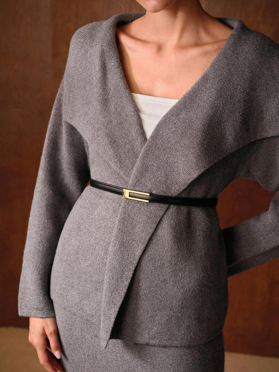 PREMIUM WATERFALL COLLAR BELTED CARDIGAN