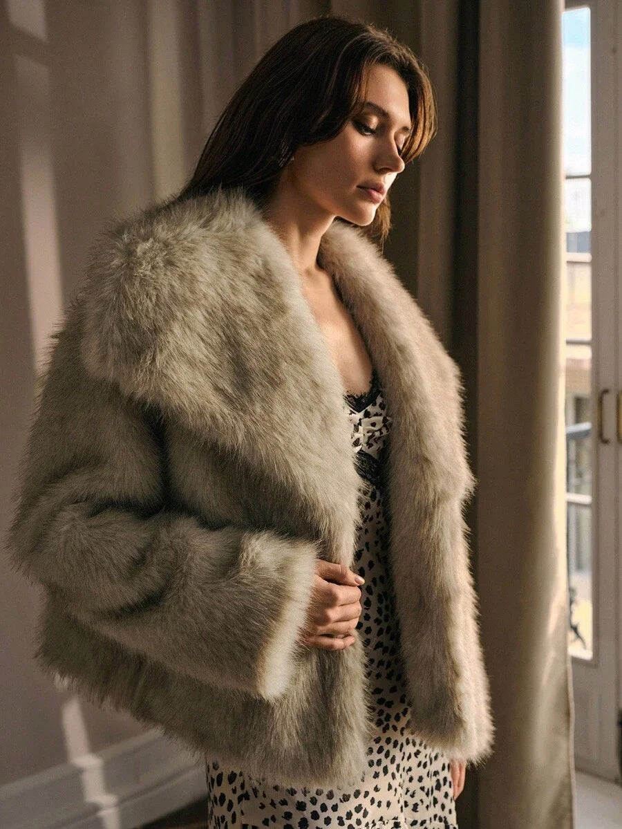 PREMIUM WATERFALL COLLAR FAUX FUR COAT