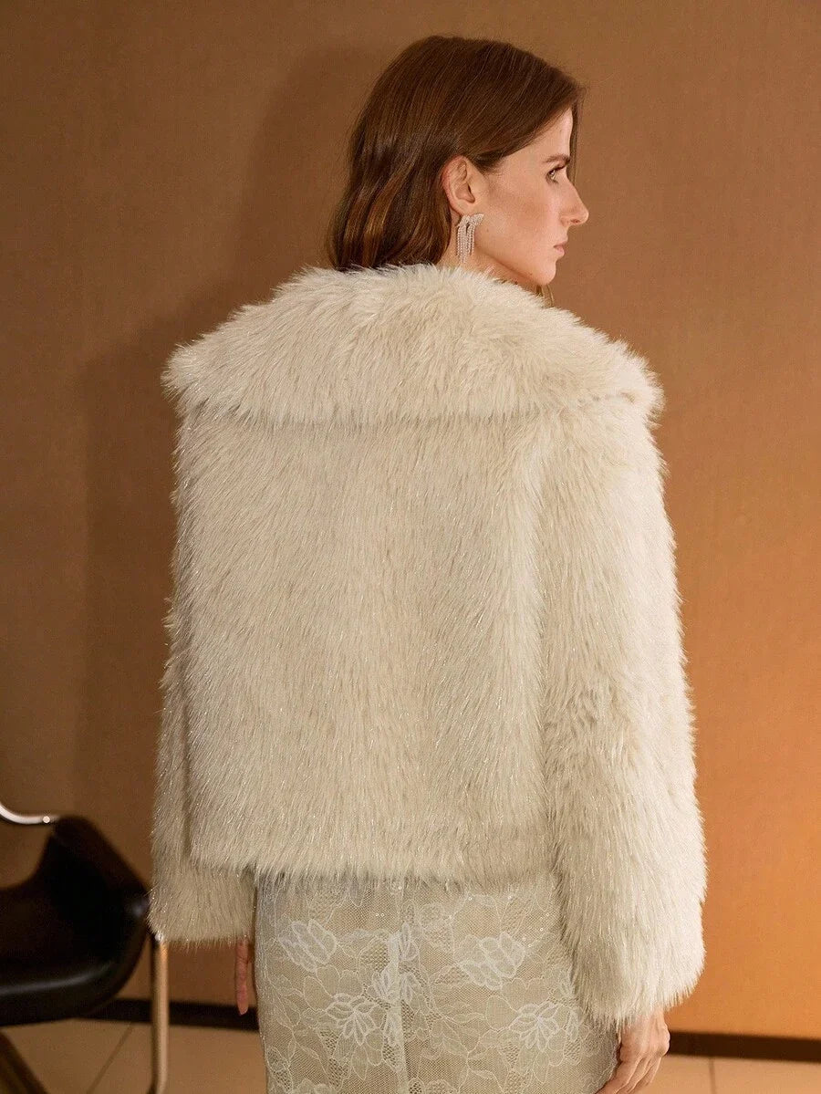 PREMIUM WATERFALL COLLAR FAUX FUR COAT AUTUMNWINTER