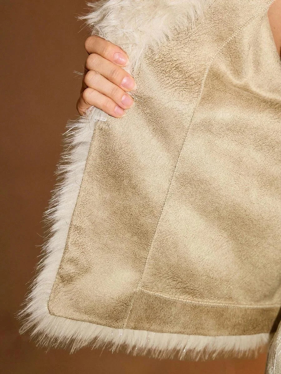 PREMIUM WATERFALL COLLAR FAUX FUR COAT AUTUMNWINTER