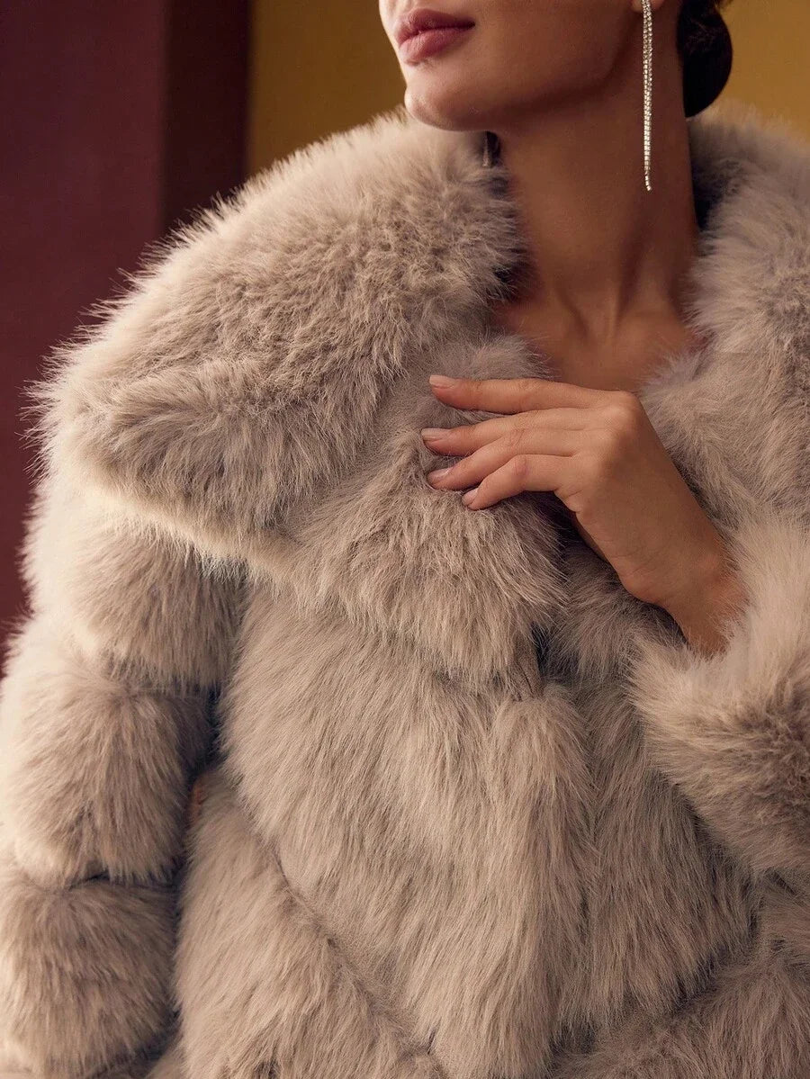 PREMIUM WATERFALL LONG SLEEVE FAUX FUR COAT