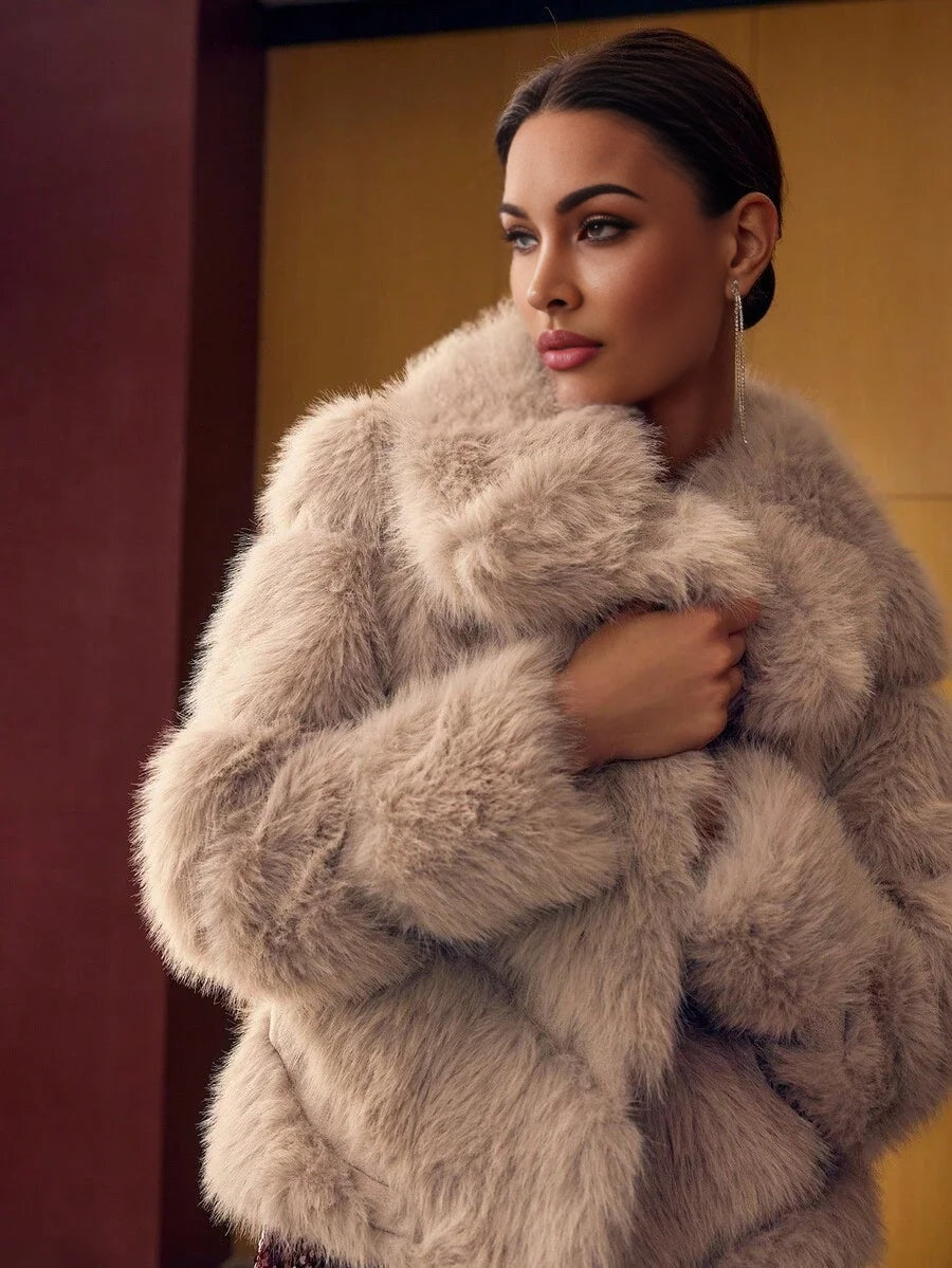 PREMIUM WATERFALL LONG SLEEVE FAUX FUR COAT