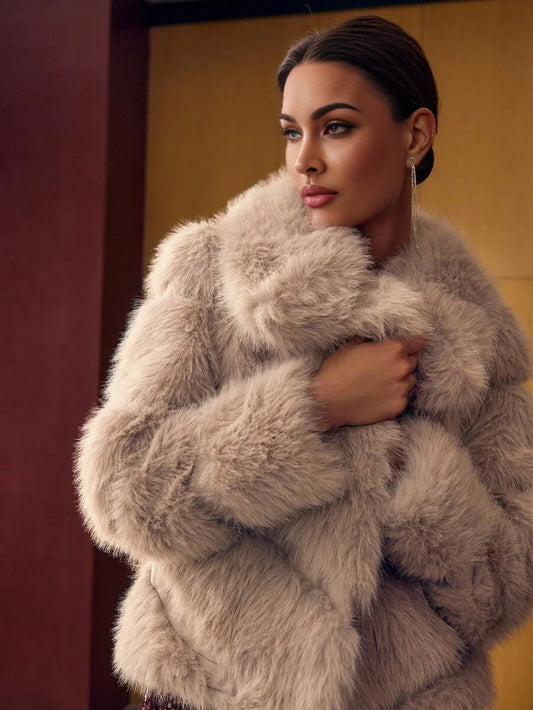 PREMIUM WATERFALL LONG SLEEVE FAUX FUR COAT