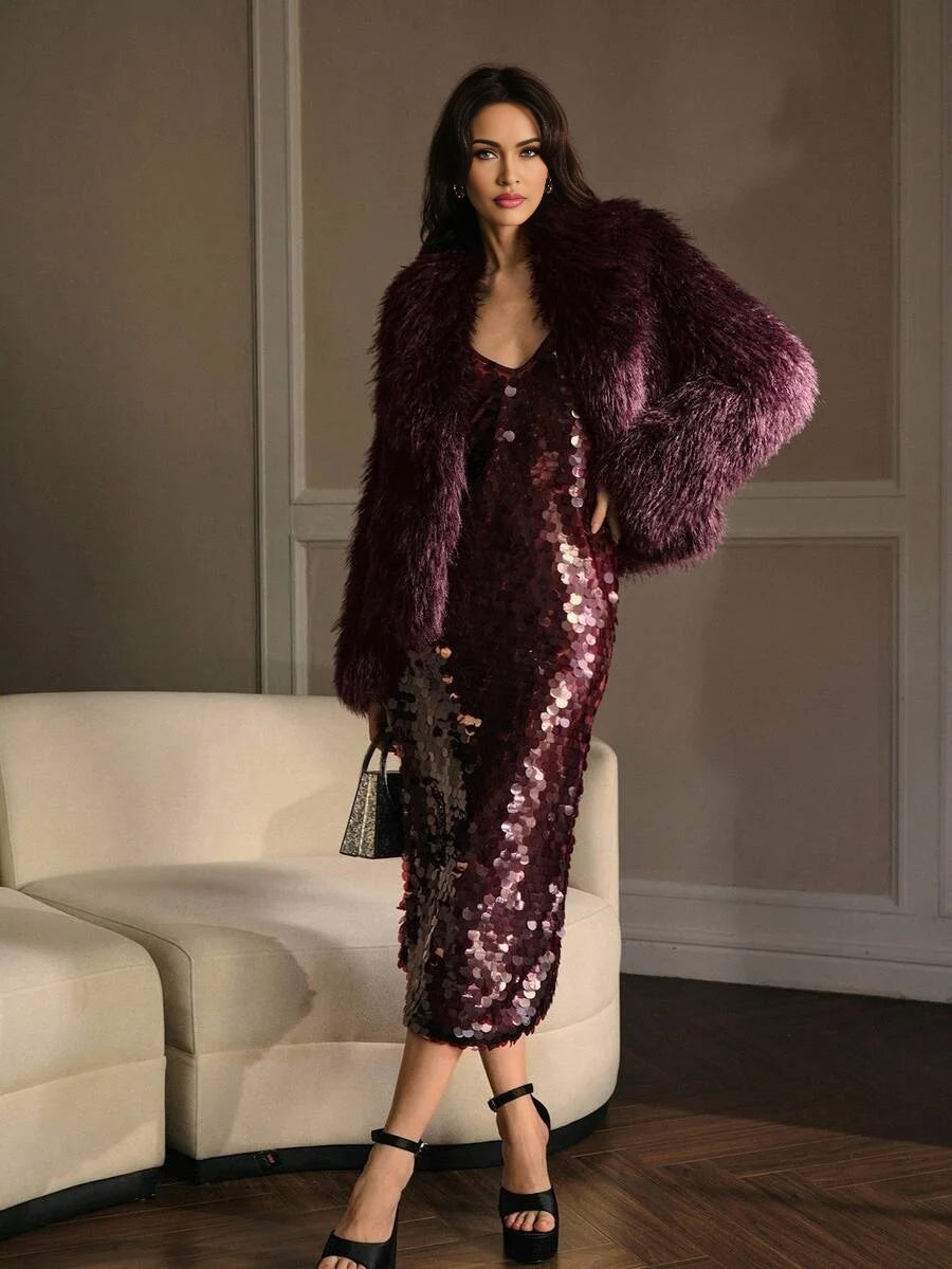 PREMIUM WATERFALL LONG SLEEVE FAUX FUR COAT FOR AUTUMN amp WINTER