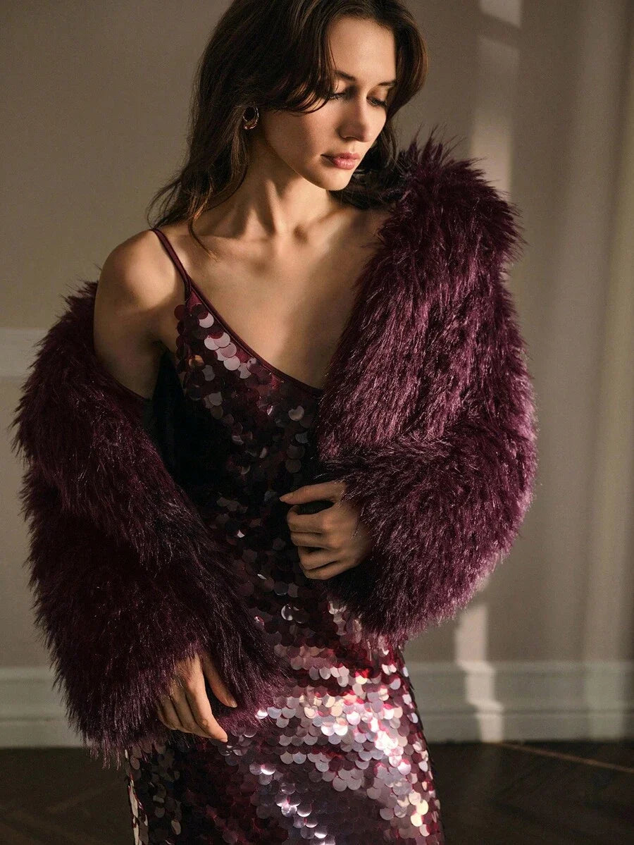 PREMIUM WATERFALL LONG SLEEVE FAUX FUR COAT FOR AUTUMN amp WINTER