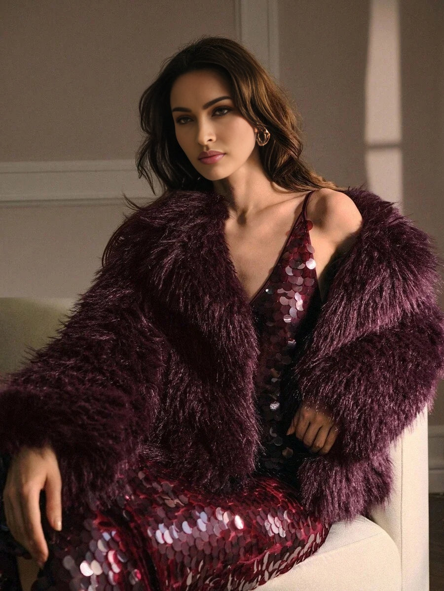 PREMIUM WATERFALL LONG SLEEVE FAUX FUR COAT FOR AUTUMN amp WINTER