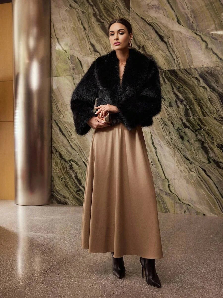 PREMIUM WATERFALL LONG SLEEVE FAUX FUR COAT FOR AUTUMN amp WINTER