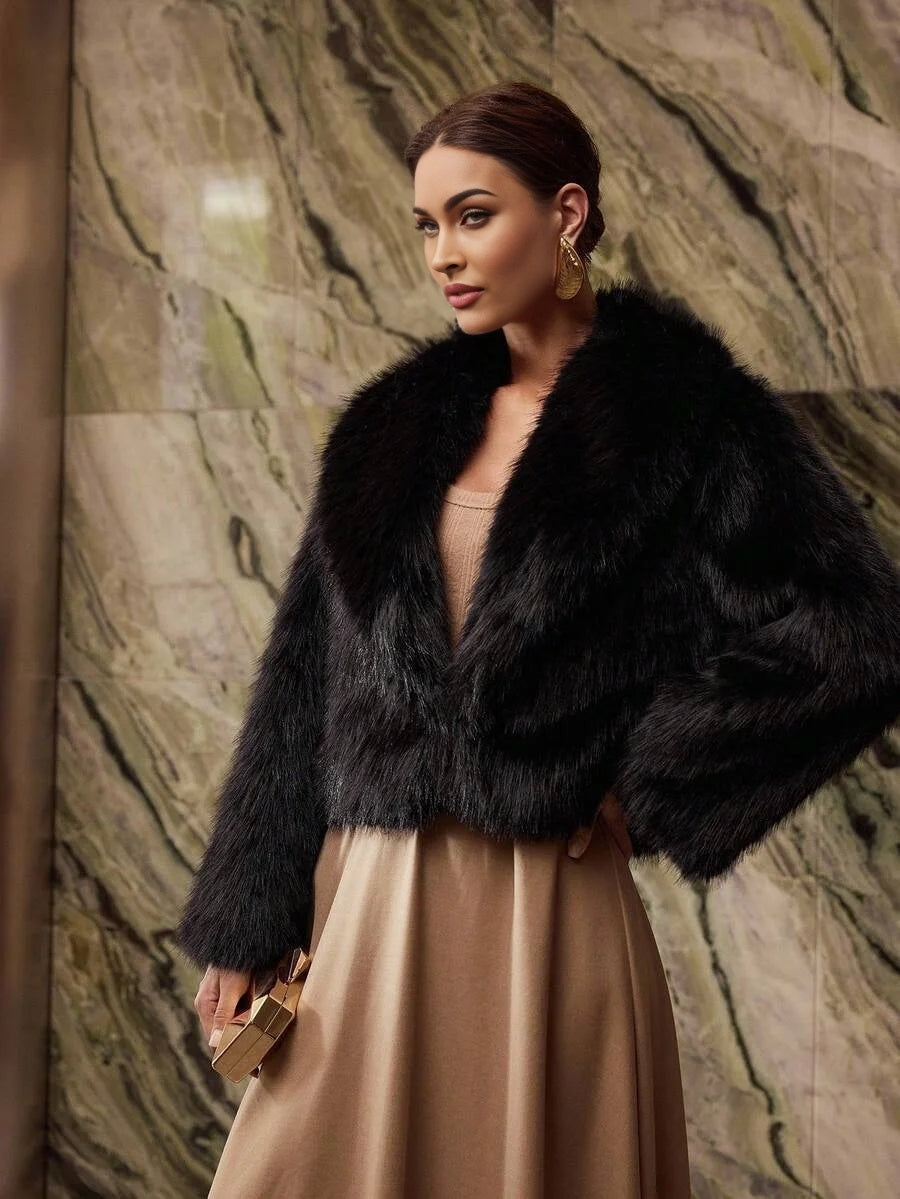 PREMIUM WATERFALL LONG SLEEVE FAUX FUR COAT FOR AUTUMN amp WINTER