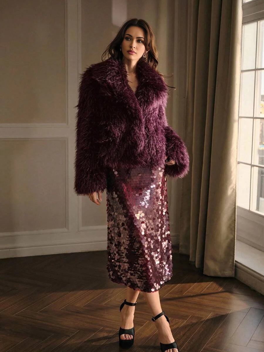 PREMIUM WATERFALL LONG SLEEVE FAUX FUR COAT FOR AUTUMN amp WINTER