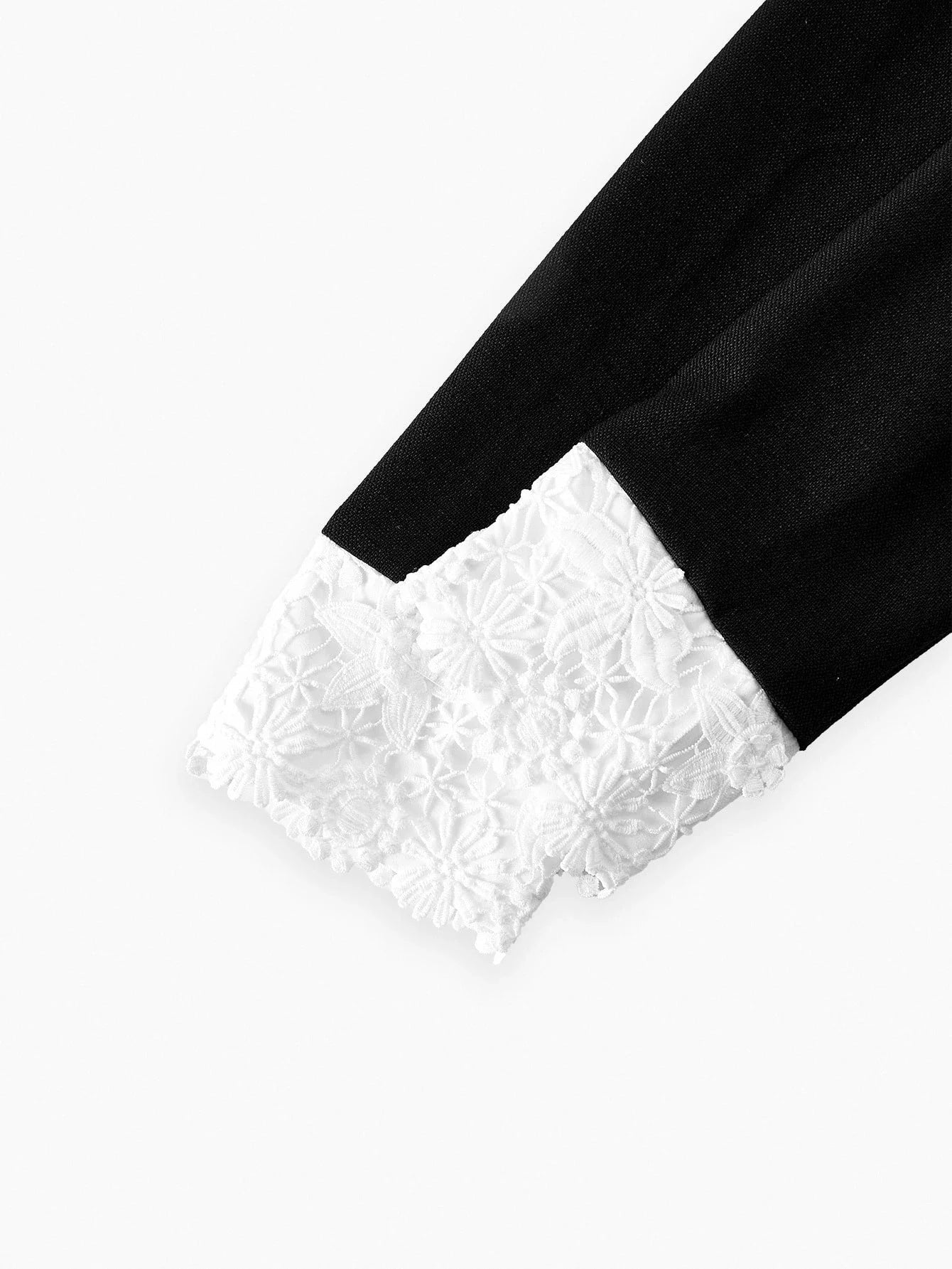 PREMIUM WATERSOLUBLE 3D EMBROIDERED 2 IN 1 COLLAR DECOR COLLEGIATE STYLE ELEGANT WOMEN SHORT DRESS