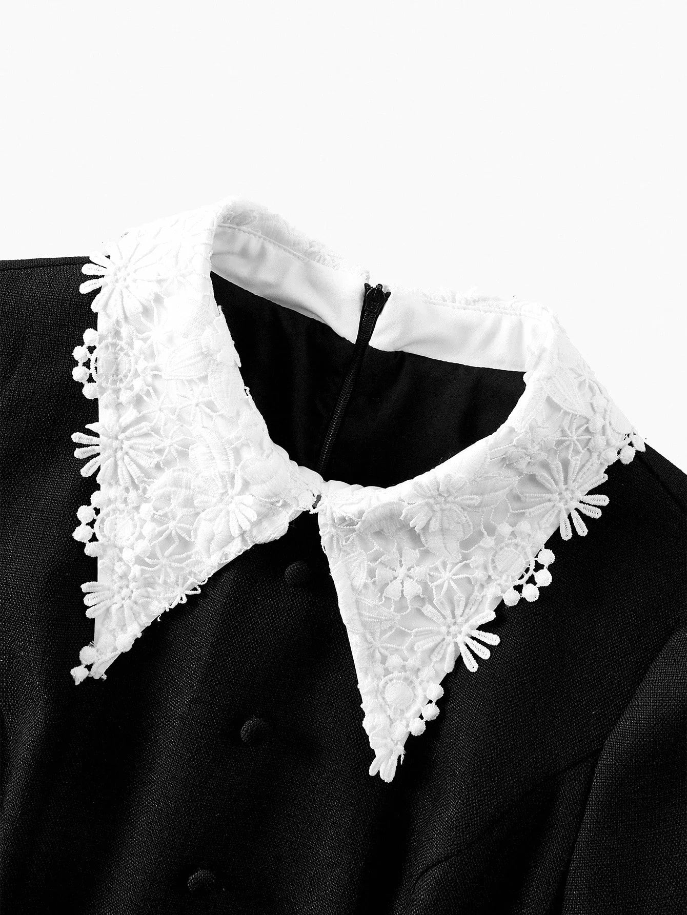 PREMIUM WATERSOLUBLE 3D EMBROIDERED 2 IN 1 COLLAR DECOR COLLEGIATE STYLE ELEGANT WOMEN SHORT DRESS