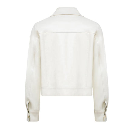 Jane wearing Premium White Leather Bomber Jacket for Women