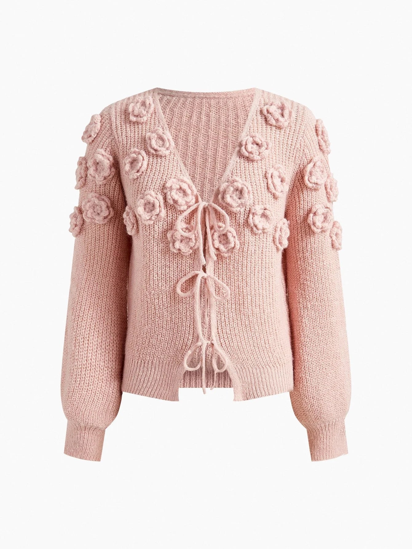 PREMIUM WOMEN DELICATE ROMANTIC ELEGANT 3D FLOWER KNITTED CARDIGAN