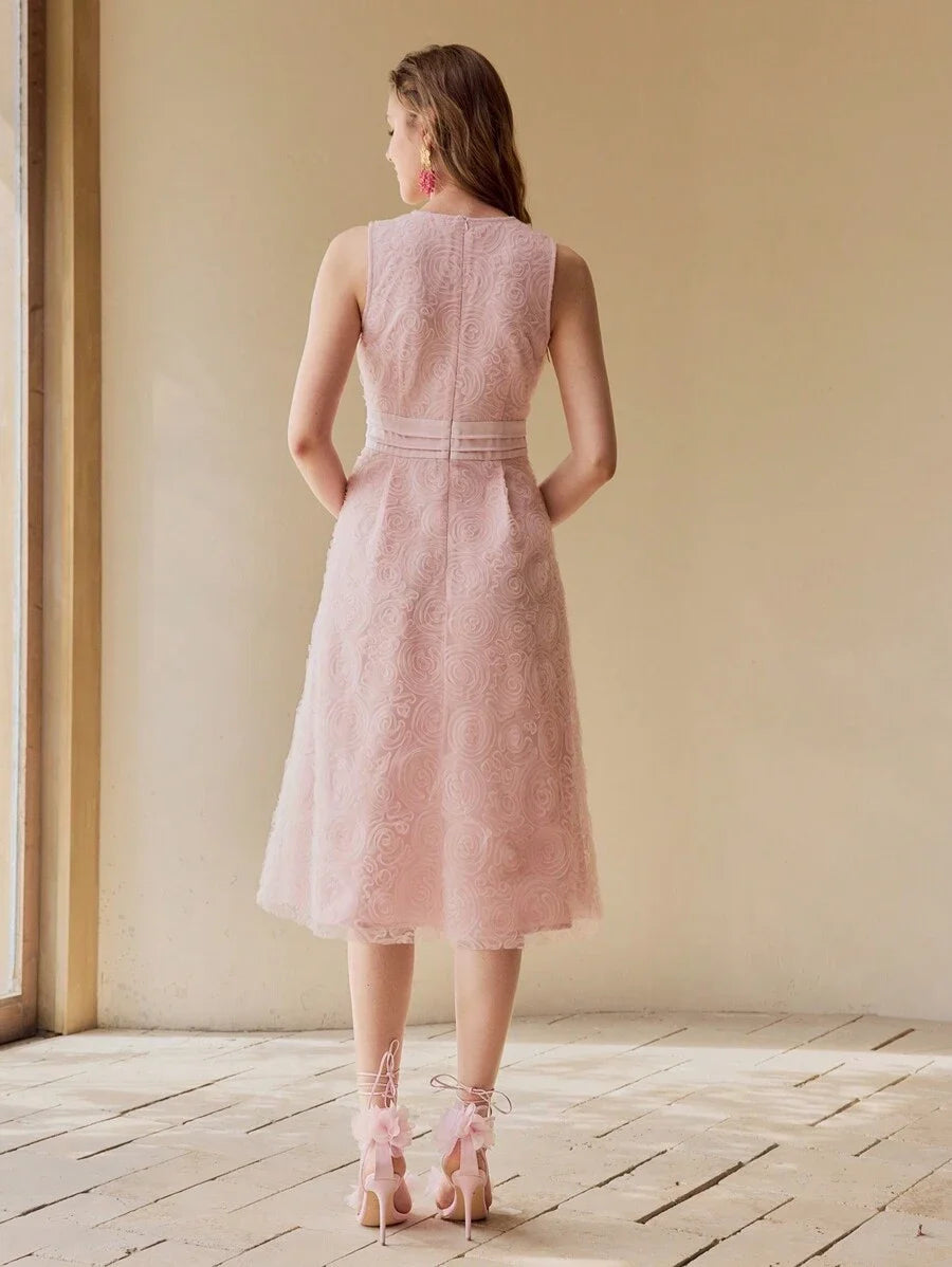 PREMIUM WOMEN FLORAL MESH ELEGANT MIDI DRESS