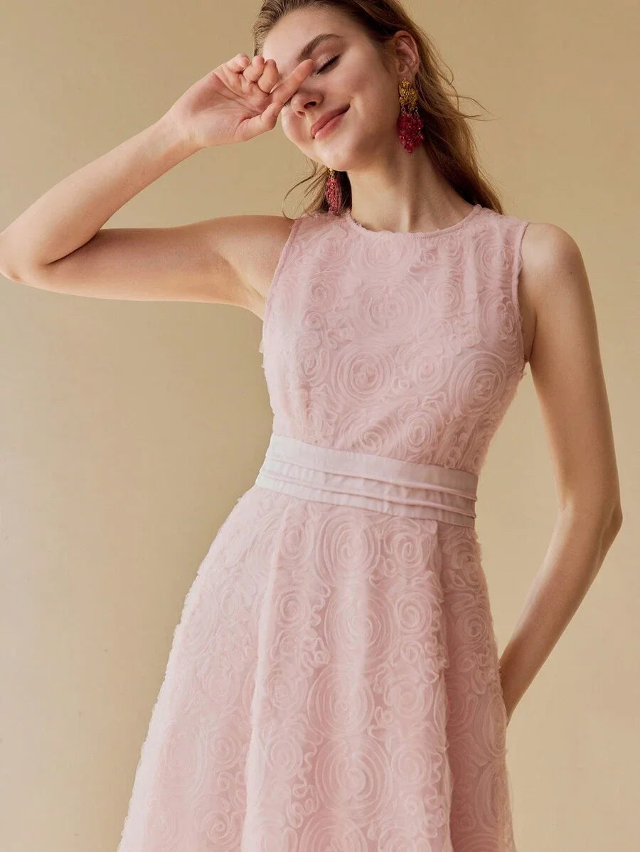 PREMIUM WOMEN FLORAL MESH ELEGANT MIDI DRESS