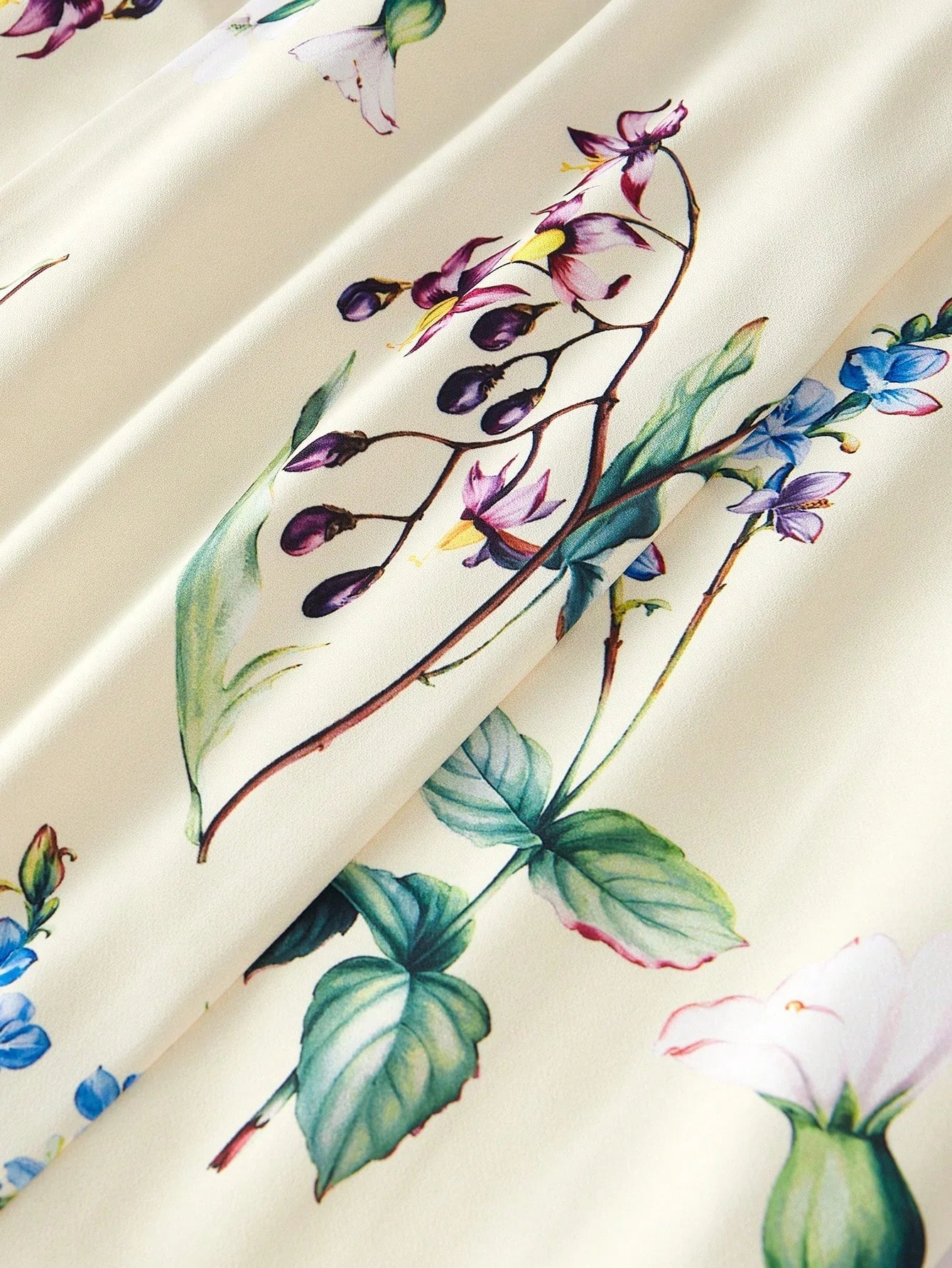 PREMIUM WOMEN FLORAL PRINT FLOUNCE SLEEVE MIDI DRESS