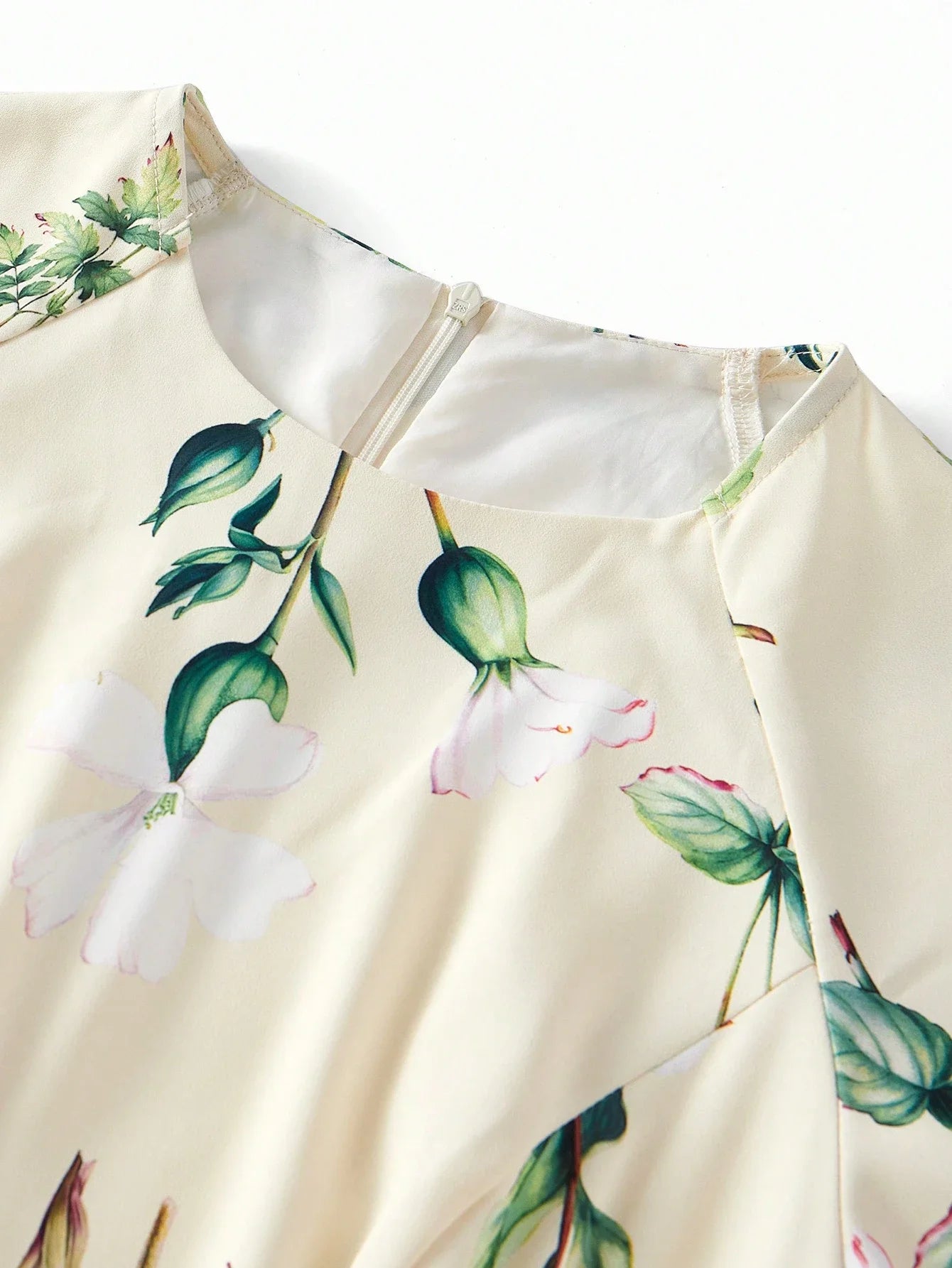 PREMIUM WOMEN FLORAL PRINT FLOUNCE SLEEVE MIDI DRESS