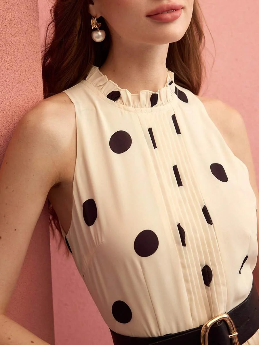 PREMIUM WOMEN POLKA DOT PRINT PLEATED LONG DRESSSPRINGSUMMER