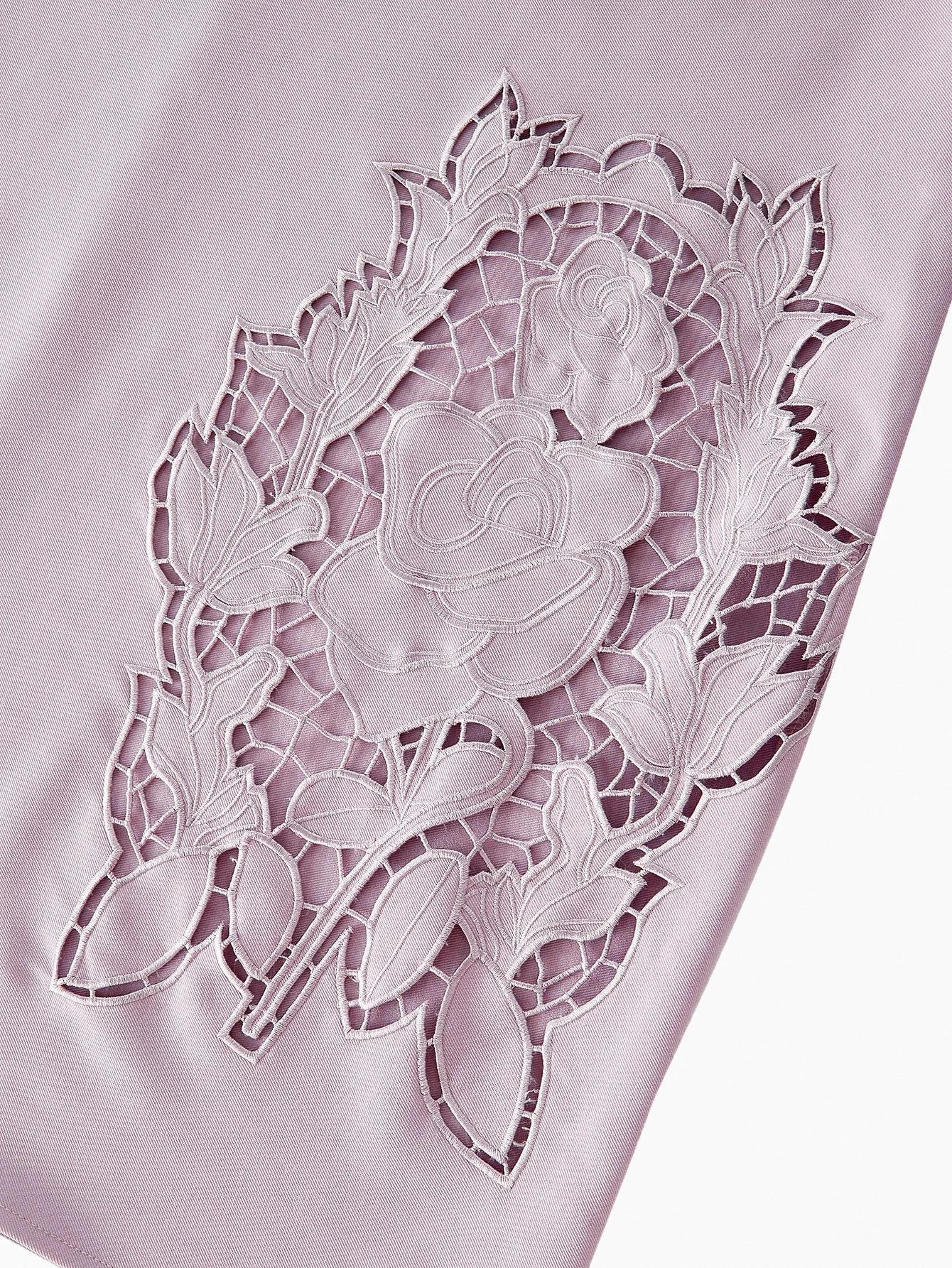 PREMIUM WOMEN ROSE EMBROIDERY WITH RHINESTONE HOLLOW WAIST MIDI DRESS