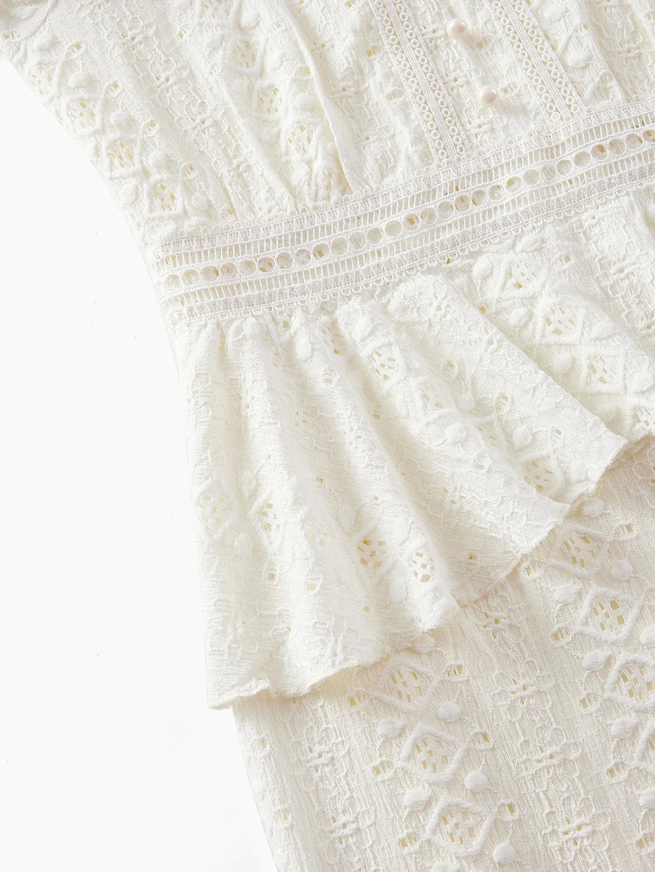 PREMIUM WOMEN WAIST CINCHING CONTRAST LACE RUFFLE TRIM VNECK ELEGANT MERMAID HEM DRESS