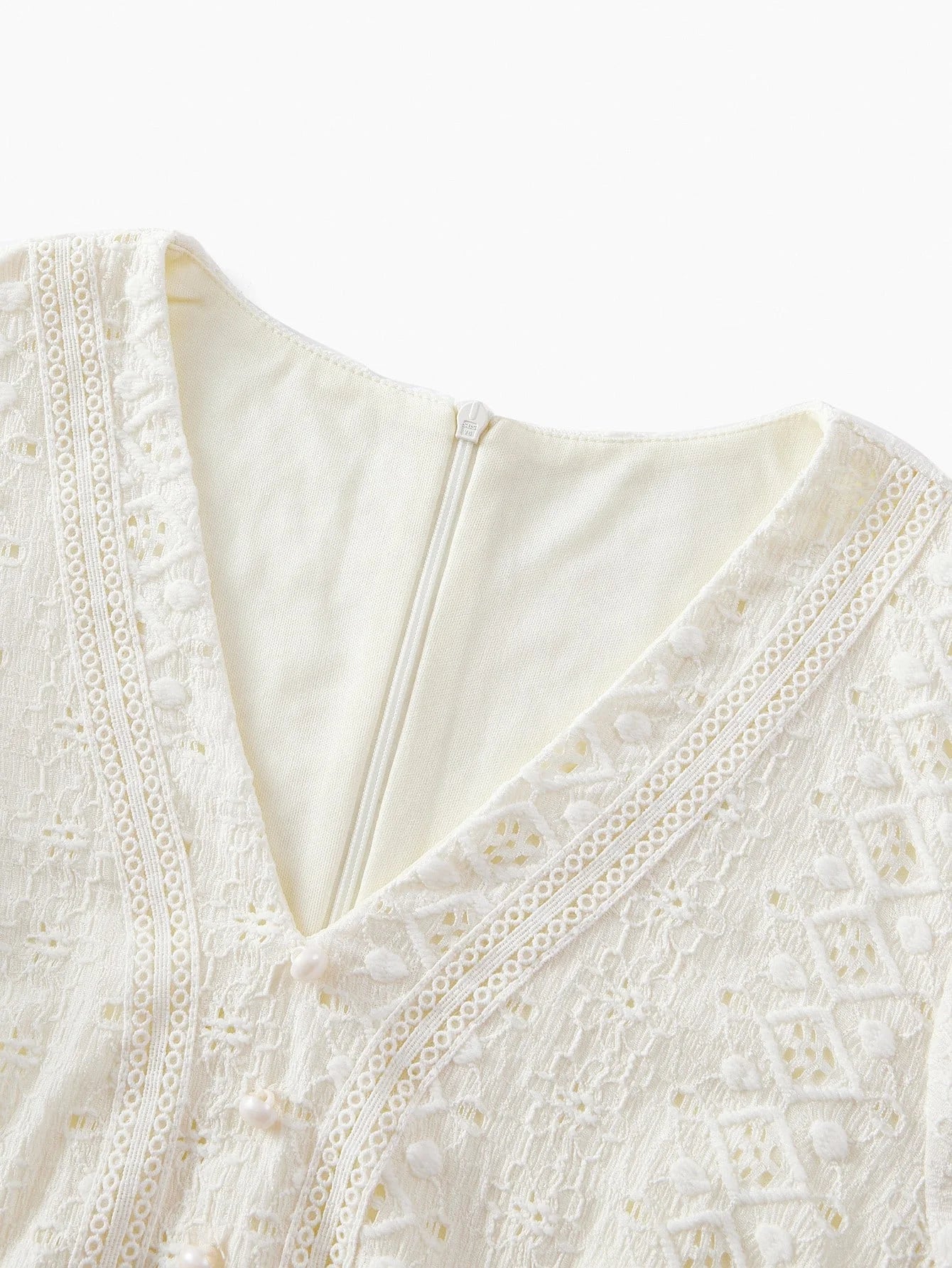 PREMIUM WOMEN WAIST CINCHING CONTRAST LACE RUFFLE TRIM VNECK ELEGANT MERMAID HEM DRESS