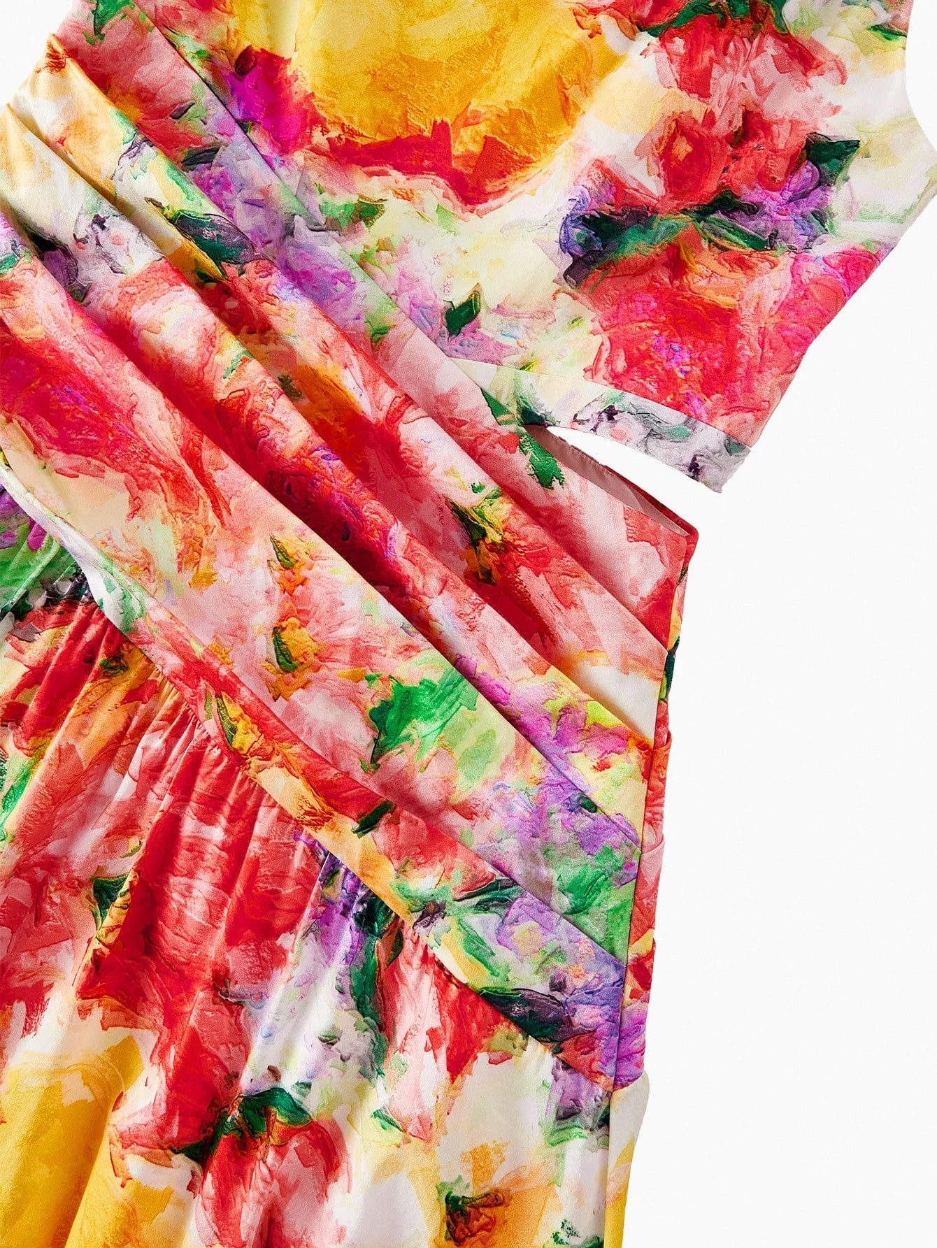 PREMIUM WOMENS ASYMMETRICAL HEM FLORAL PRINTED MIDLENGTH DRESS