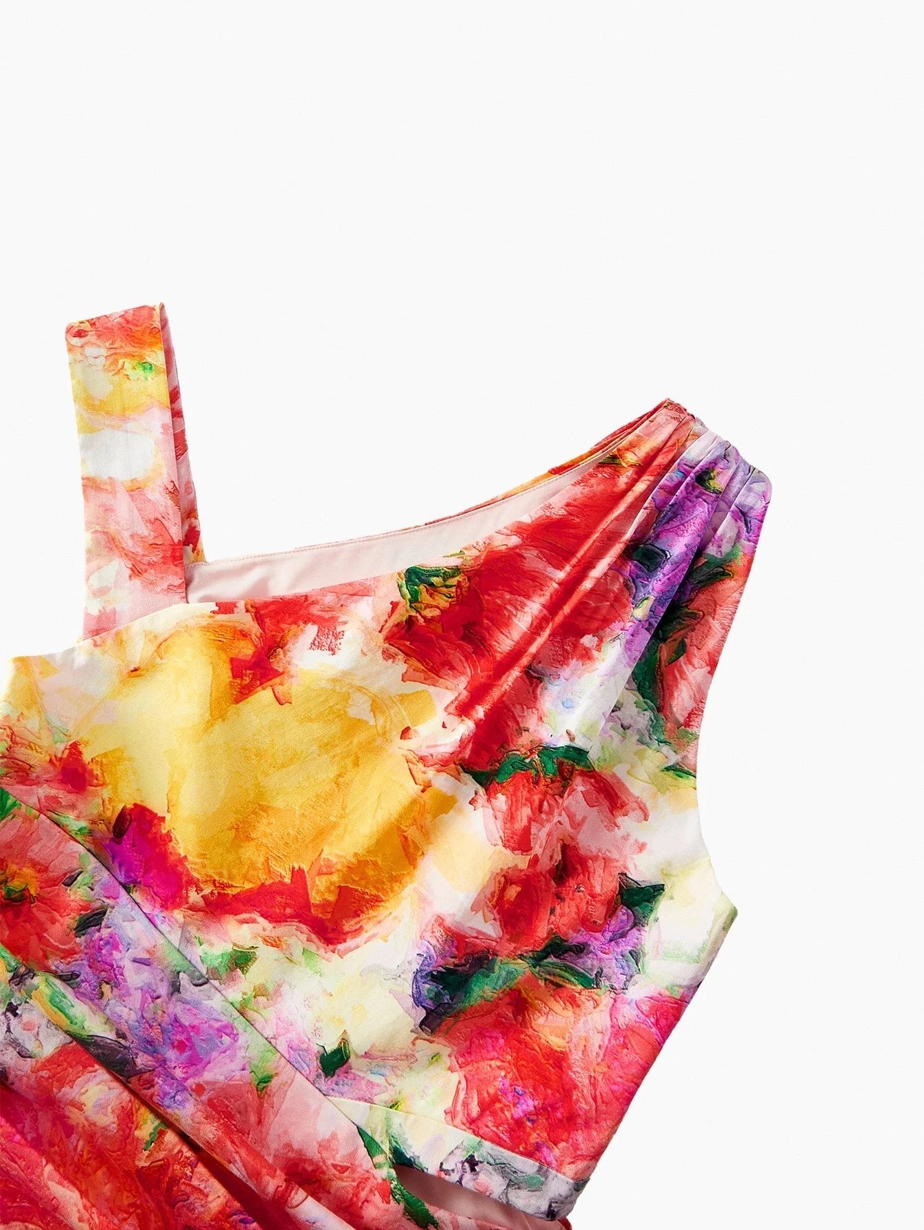 PREMIUM WOMENS ASYMMETRICAL HEM FLORAL PRINTED MIDLENGTH DRESS