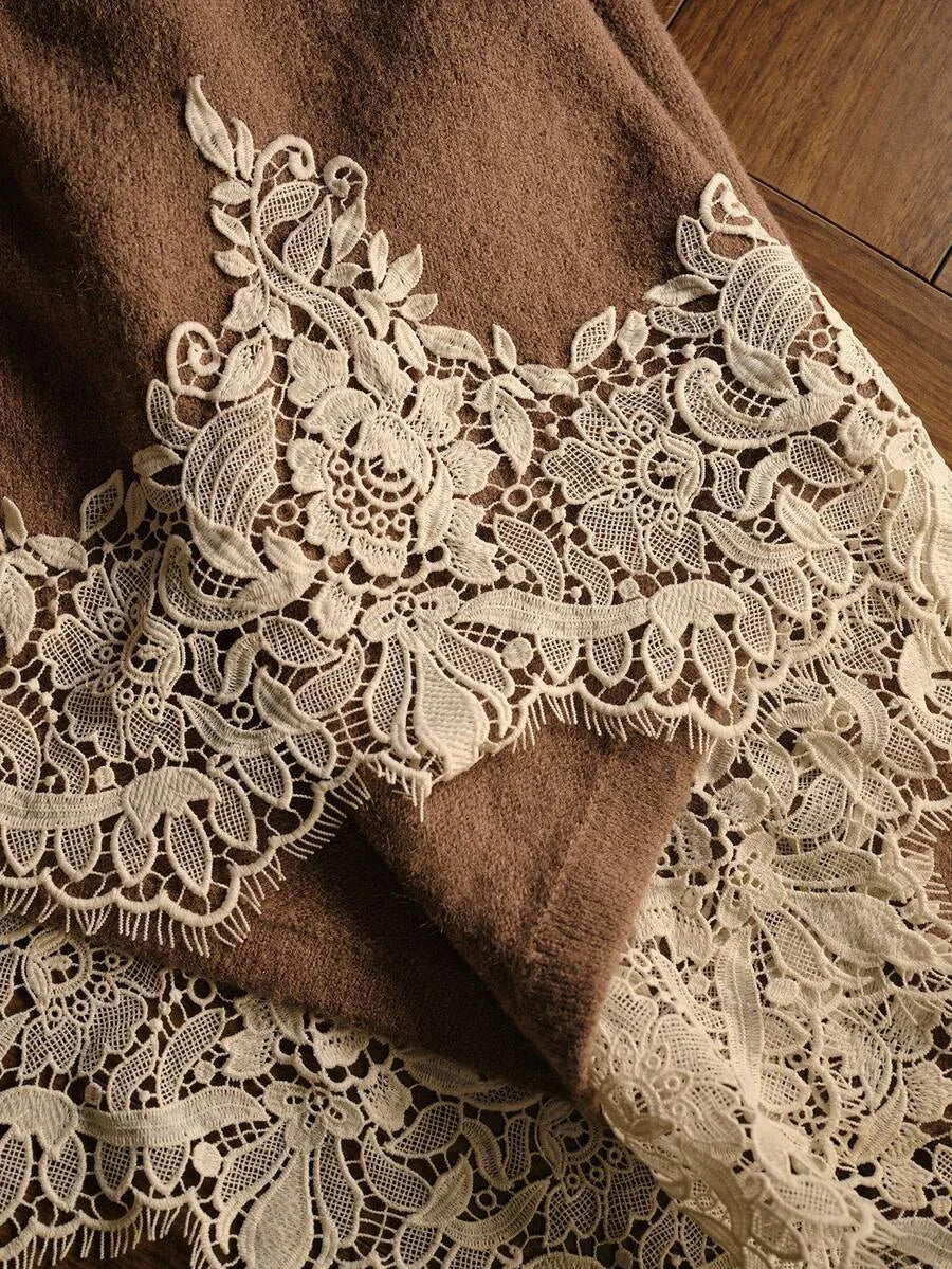 PREMIUM WOMENS AUTUMN SLEEVELESS SWEATER DRESS WITH EMBROIDERED CARDIGAN TWO PIECES SET