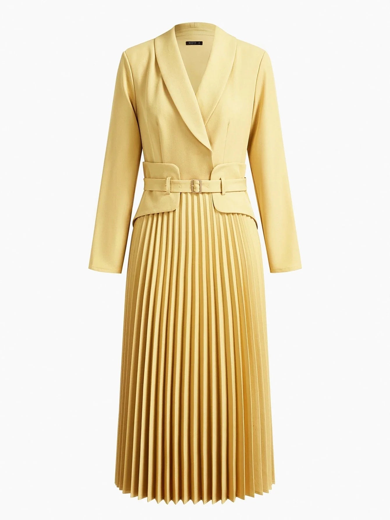 PREMIUM WOMENS AUTUMNWINTER SHAWL COLLAR BELTED PLEATED MIDLENGTH DRESS