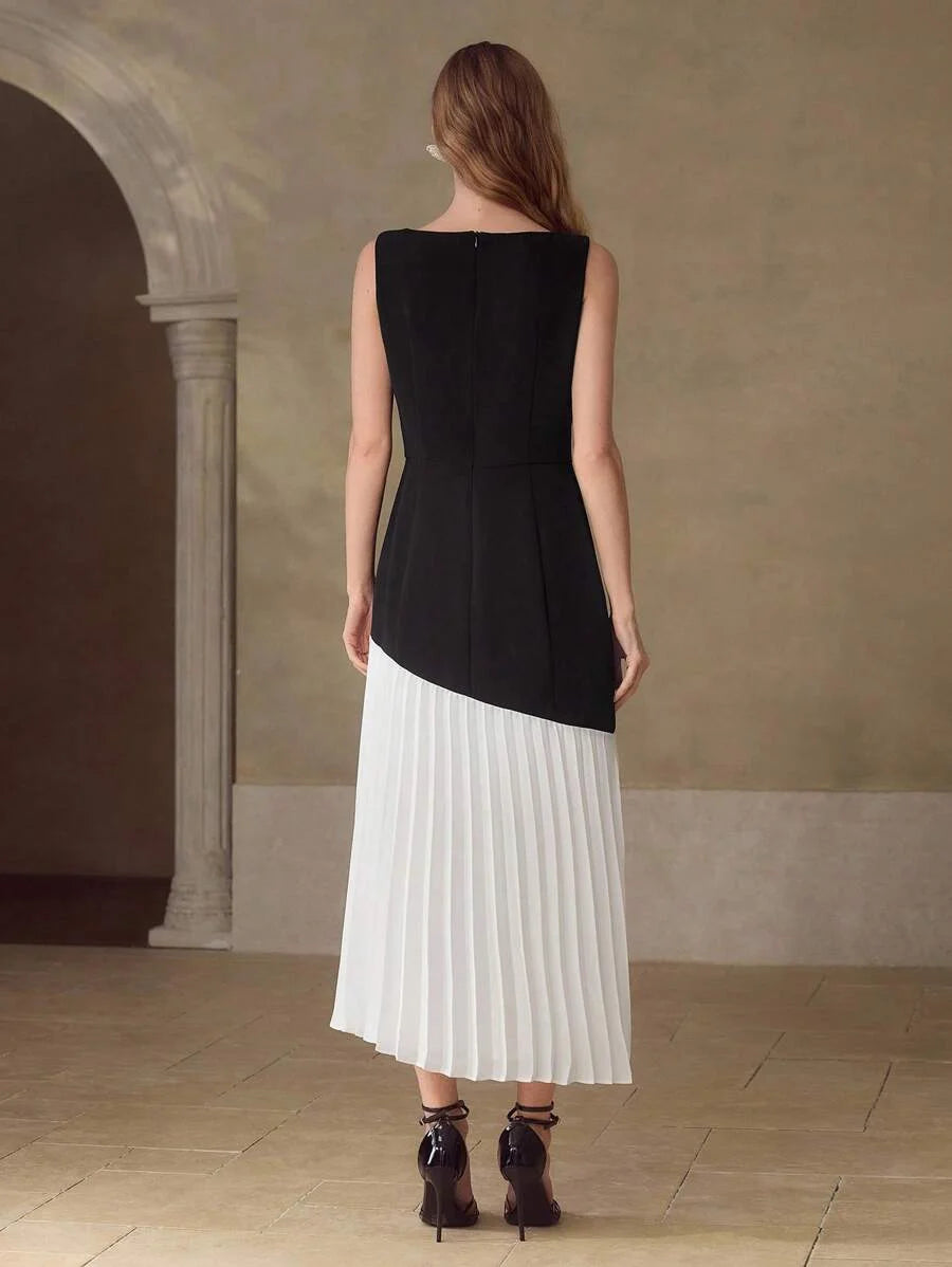 PREMIUM WOMENS BUTTERFLY 3D APPLIQUES PATCHWORK CONTRAST PLEATED MIDLENGTH DRESS WITHOUT BELT