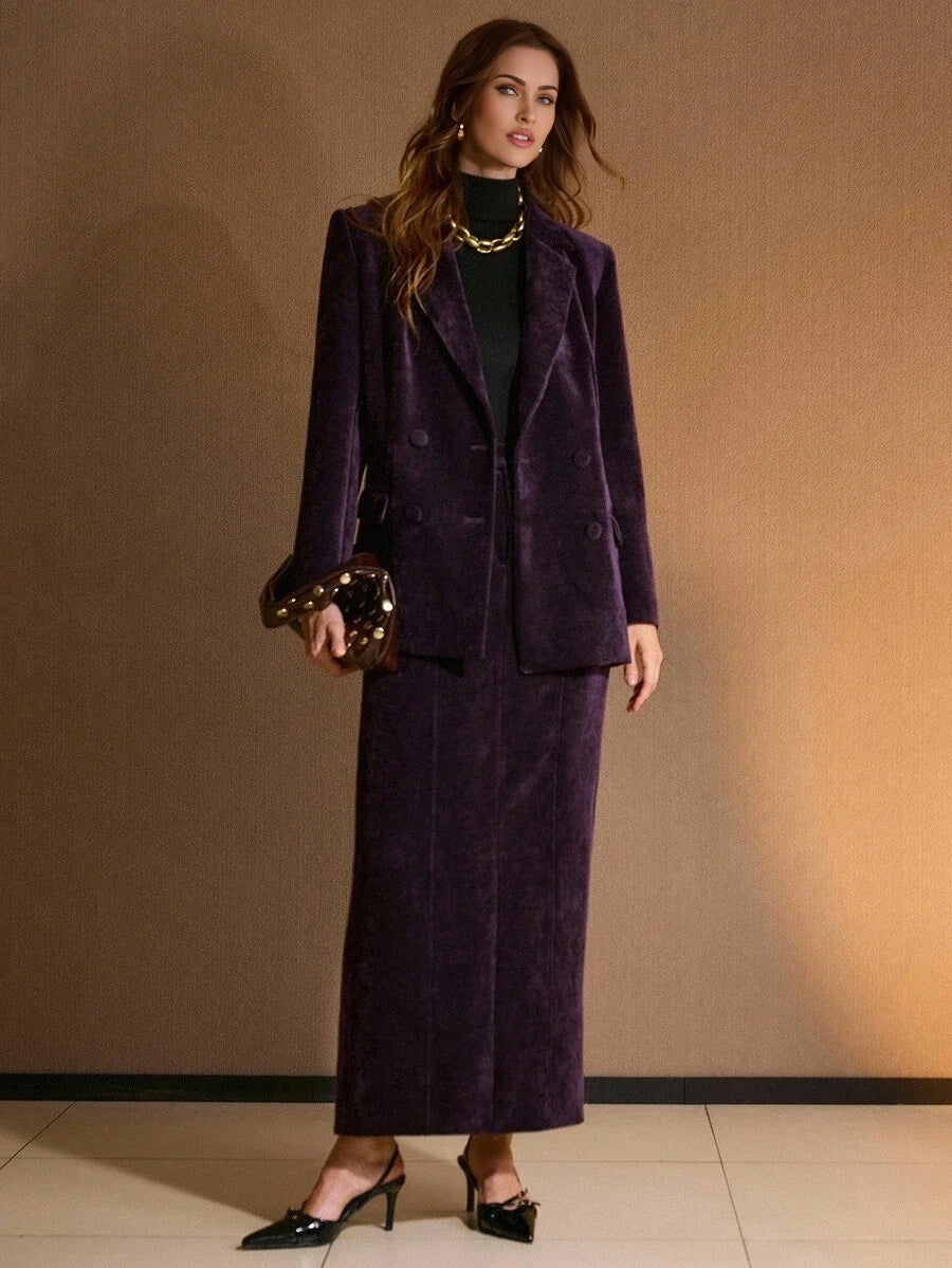 PREMIUM WOMENS CHENILLE DOUBLEBREASTED BLAZER AUTUMNWINTER