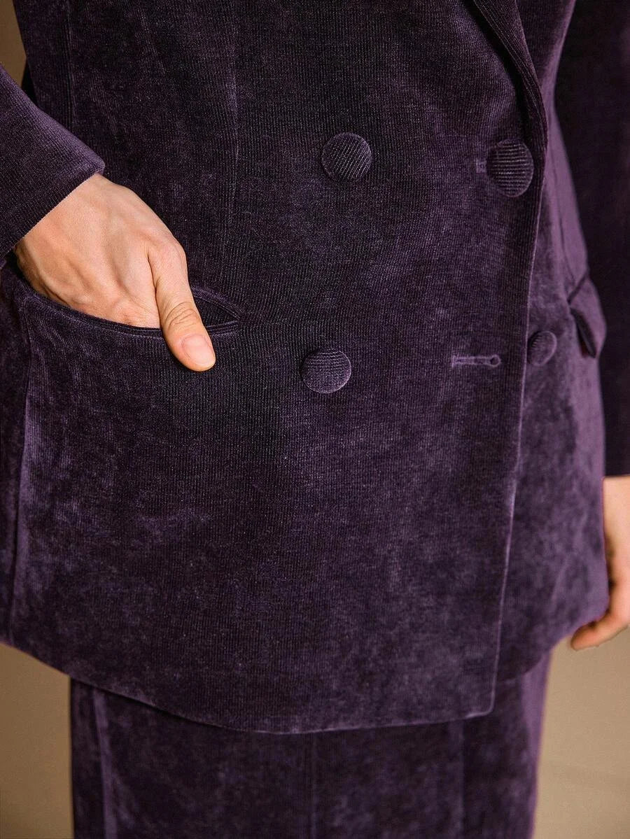 PREMIUM WOMENS CHENILLE DOUBLEBREASTED BLAZER AUTUMNWINTER