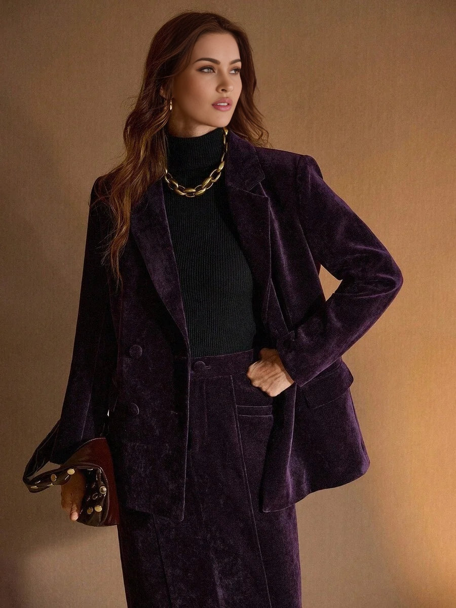 PREMIUM WOMENS CHENILLE DOUBLEBREASTED BLAZER AUTUMNWINTER