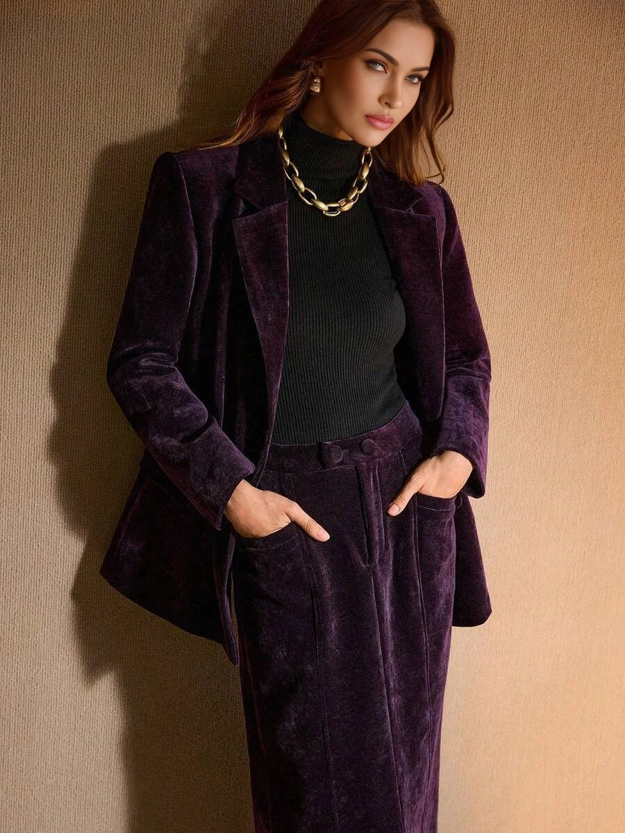 PREMIUM WOMENS CHENILLE DOUBLEBREASTED BLAZER AUTUMNWINTER