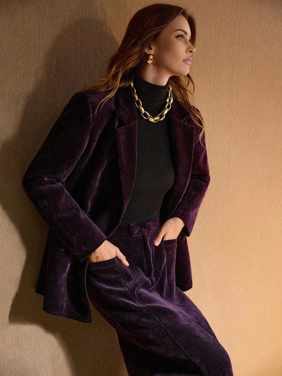 PREMIUM WOMENS CHENILLE DOUBLEBREASTED BLAZER AUTUMNWINTER