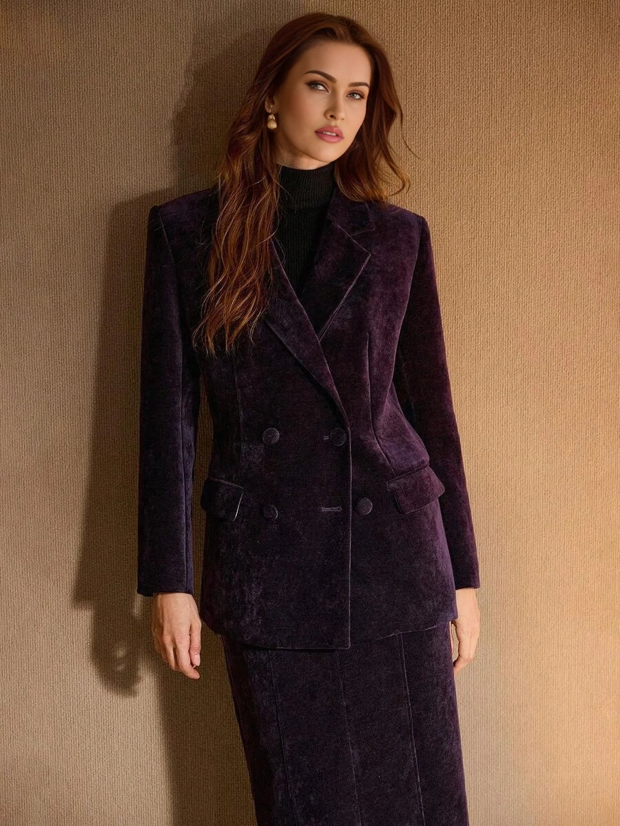 PREMIUM WOMENS CHENILLE DOUBLEBREASTED BLAZER AUTUMNWINTER