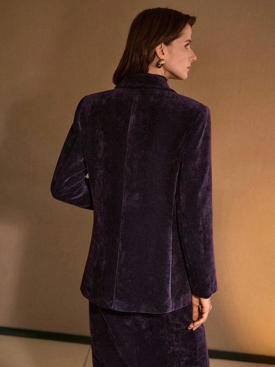 PREMIUM WOMENS CHENILLE DOUBLEBREASTED BLAZER AUTUMNWINTER