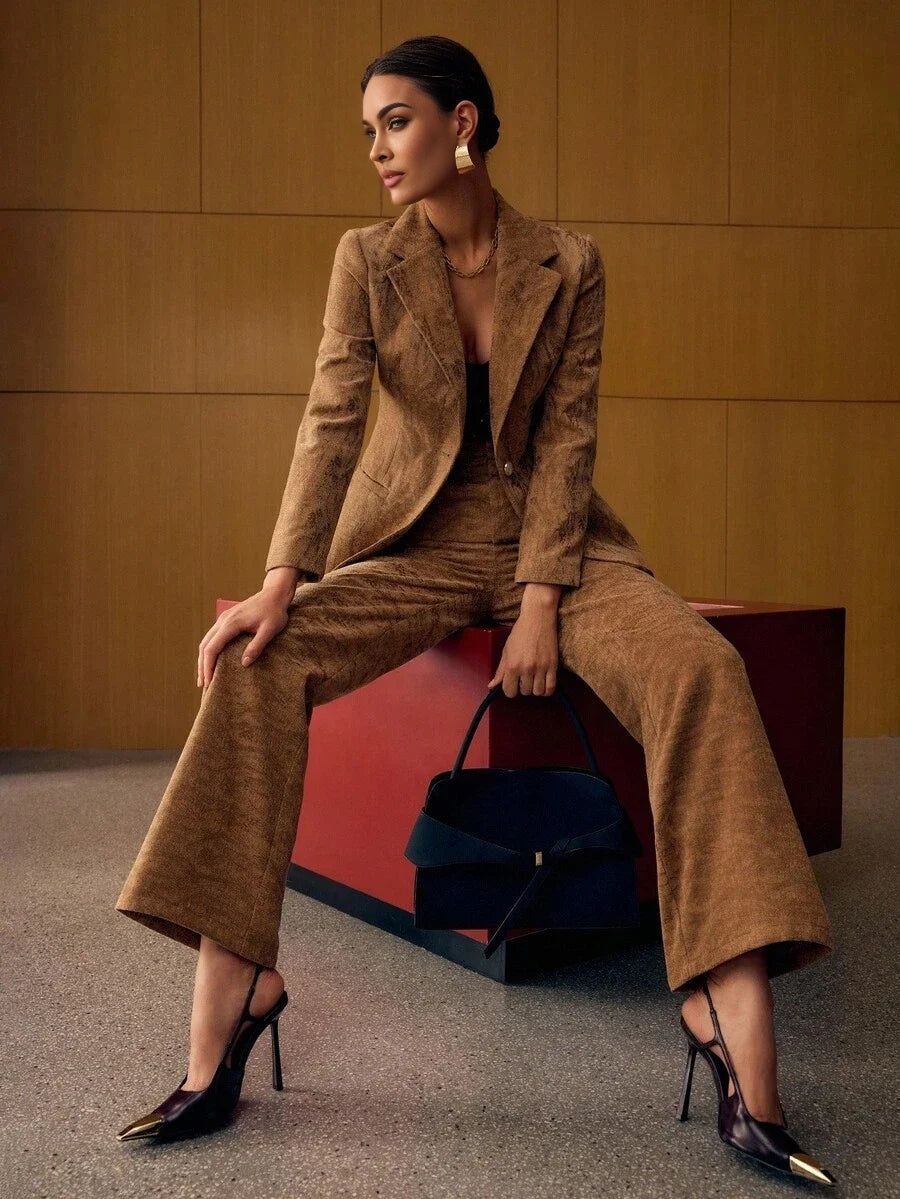 PREMIUM WOMENS CHENILLE JACQUARD BLAZER AUTUMNWINTER