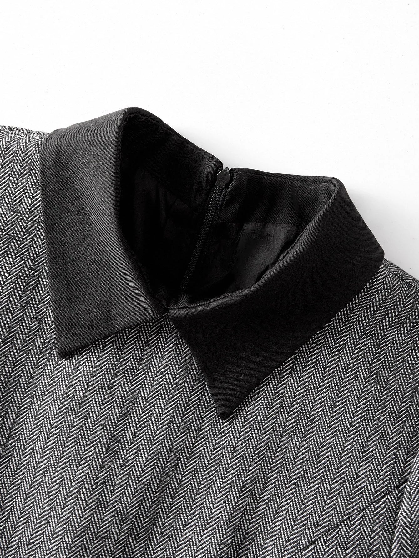 PREMIUM WOMENS CONTRAST COLLAR FOLD PLEATED DRESS