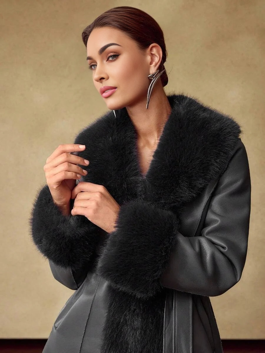 PREMIUM WOMENS CONTRAST FAUX FUR COAT AUTUMNWINTER