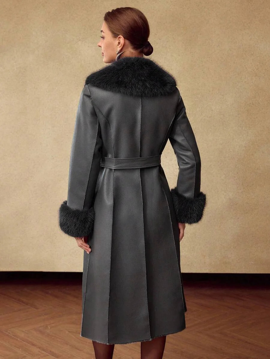 PREMIUM WOMENS CONTRAST FAUX FUR COAT AUTUMNWINTER