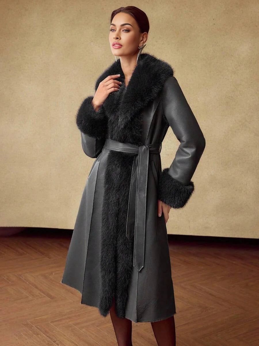 PREMIUM WOMENS CONTRAST FAUX FUR COAT AUTUMNWINTER