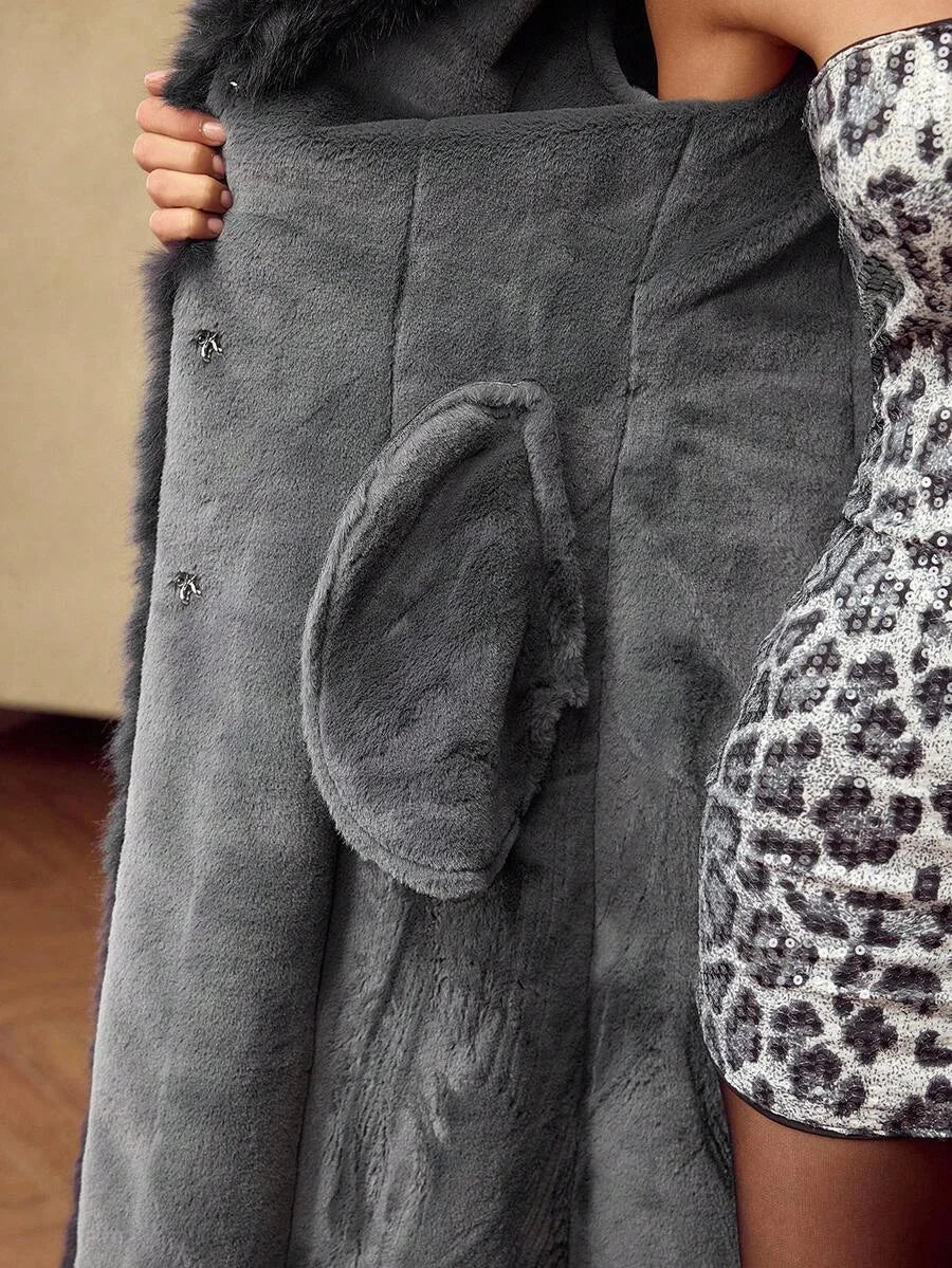 PREMIUM WOMENS CONTRAST FAUX FUR COAT AUTUMNWINTER