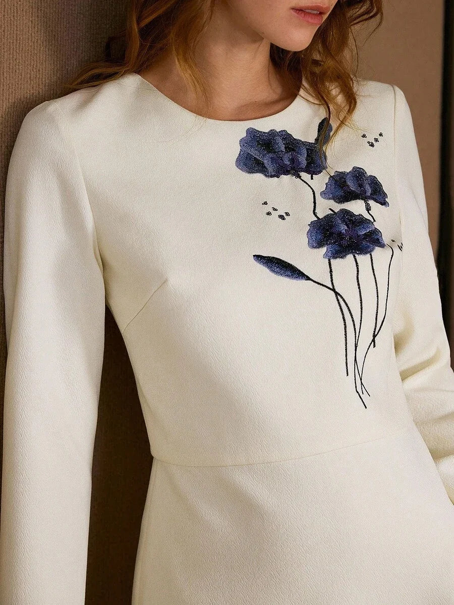 PREMIUM WOMENS ELEGANT FLORAL EMBROIDERED SHORT DRESS