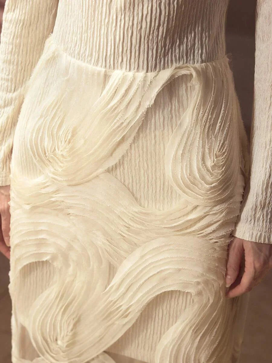 PREMIUM WOMENS ELEGANT ROMANTIC EMBROIDERED MESH PATCHWORK JACQUARD KNITTED LONG DRESS