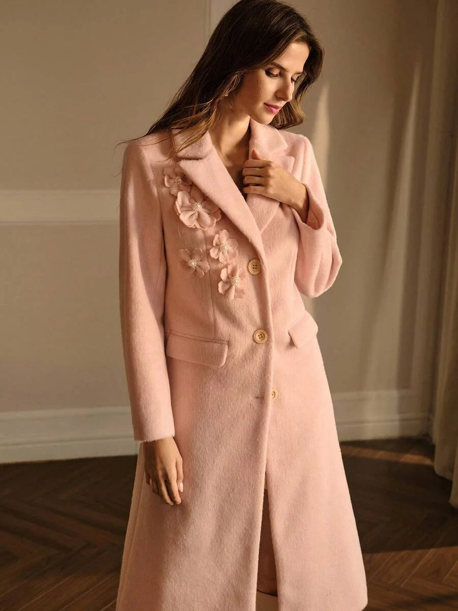 PREMIUM WOMENS ELEGANT STEREO FLORAL OVERCOAT AUTUMN