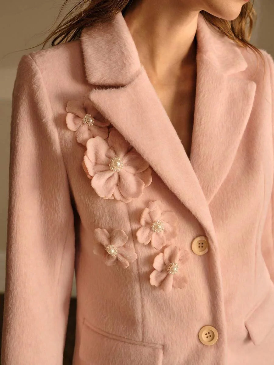 PREMIUM WOMENS ELEGANT STEREO FLORAL OVERCOAT AUTUMN