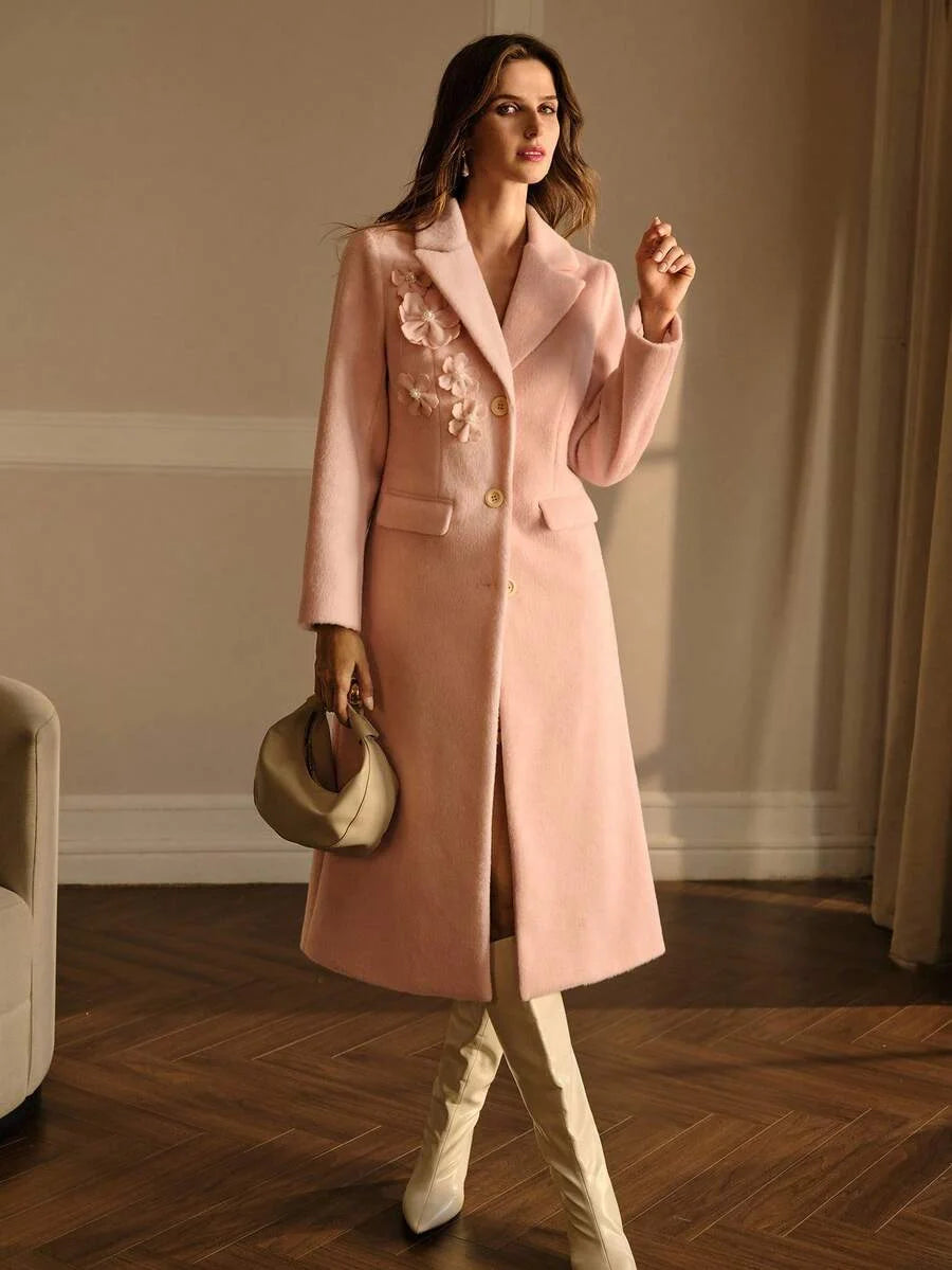 PREMIUM WOMENS ELEGANT STEREO FLORAL OVERCOAT AUTUMN