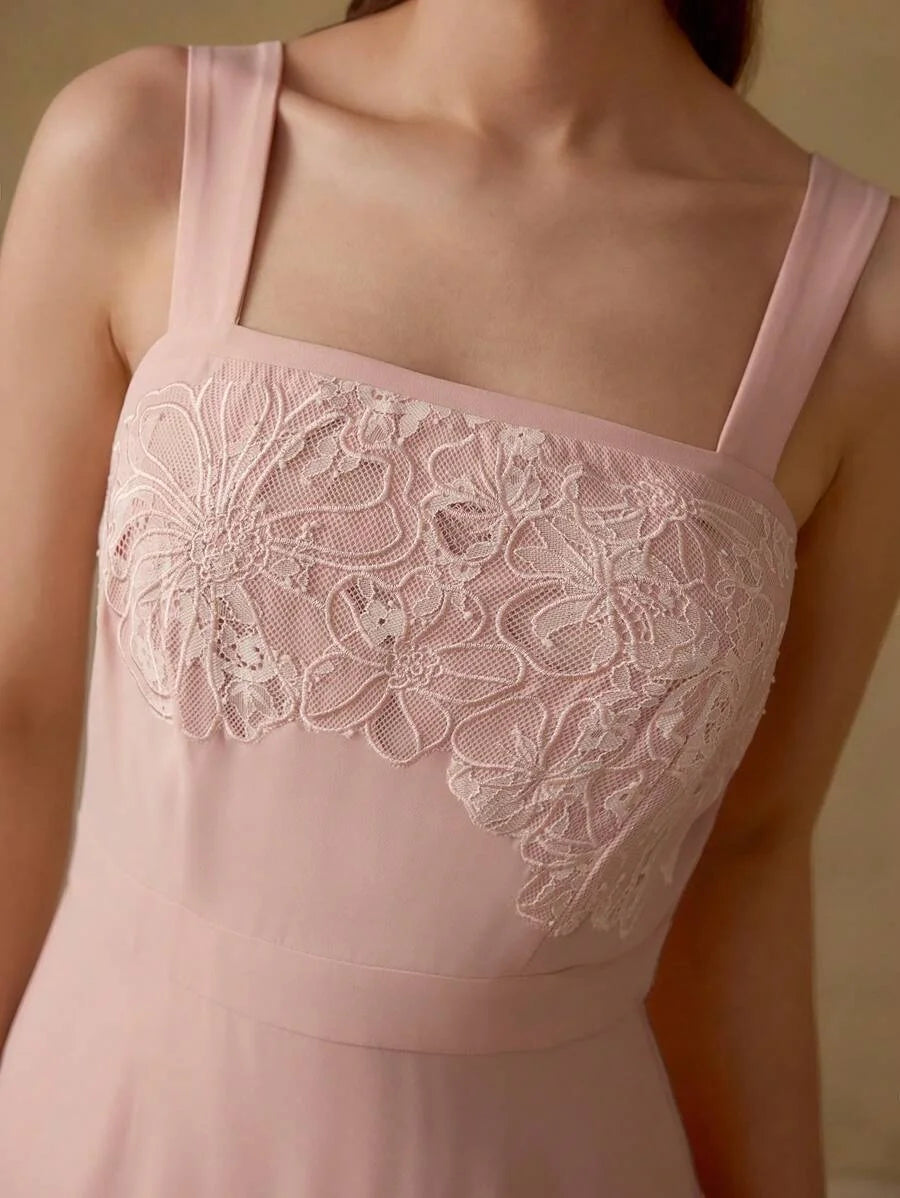 PREMIUM WOMENS EMBROIDERED LACE PATCHWORK MIDLENGTH ALINE DRESS