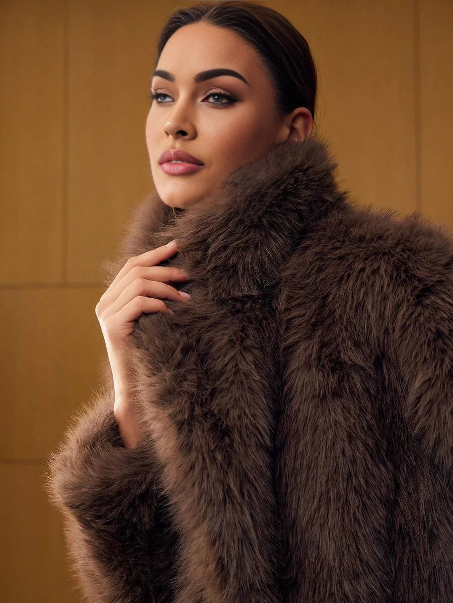 PREMIUM WOMENS FAUX FUR COLLAR MIDLENGTH COAT AUTUMNWINTER